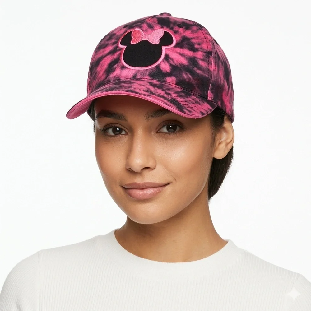 Disney Minnie Mouse Tie Dye Baseball Cap Adjustable Strap OS Pink Black Vacation